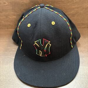 Yankees NY Cap 7 3/4 Vintage Rasta Black Colorful MLB Fitted Hat Wool Blend‎